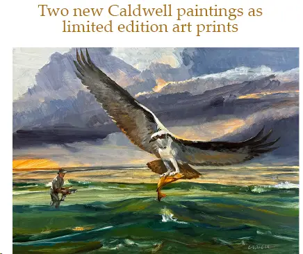 Fisherman and Osprey share a surf painting